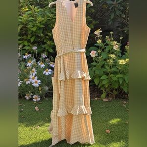 TaylorYellow Plaid Sleeveless Maxi Triple Teired Dress size 8